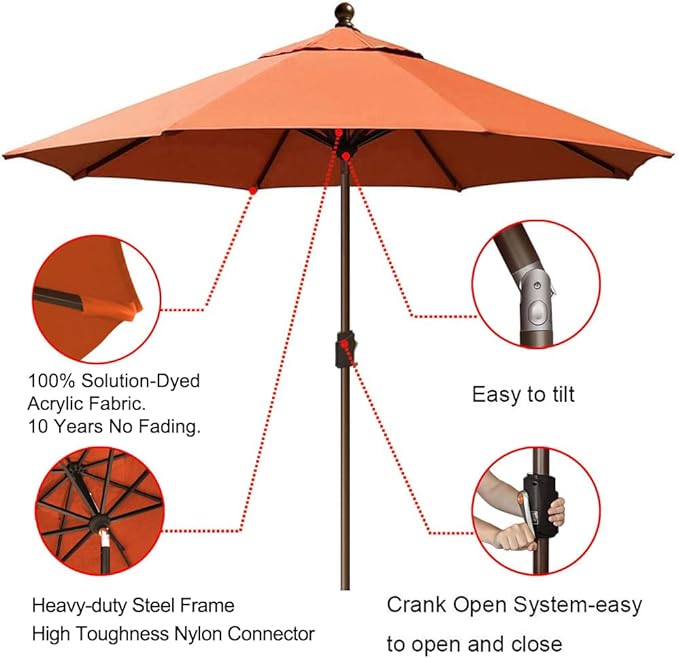 EliteShade USA 10-Year-Non-Fading 9Ft Market Umbrella Patio Umbrella Outdoor Table Umbrella with Ventilation, Rust
