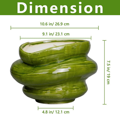 Ceramic Planters Bonsai 11 Inch - Planters with Drainage Hole, Flower Pots for Indoor Plants Outdoor Plants, Large Plant Pot for Home Decor, Gift for Men Women, Green