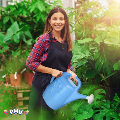 PMU 2 Gallon Watering Can - Garden Watering Can for Indoor & Outdoor Plants - Plastic Water Can with Detachable Sprinkler Head - Large Water Pot, Made in USA - Blue Pkg/1