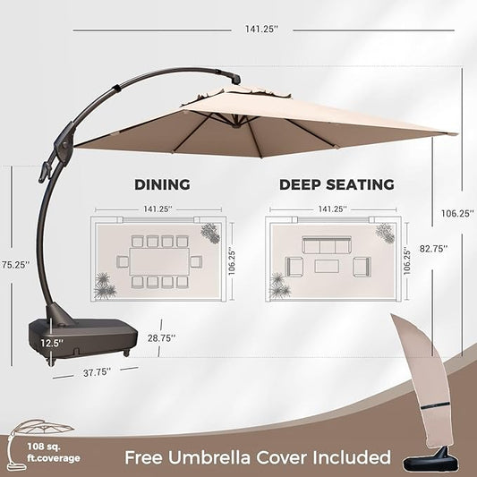 Grand patio 9x12 FT Cantilever Umbrella with Base & Cover Outdoor Aluminum Rectangle Offset Umbrellas for Deck Yard (Champagne, 9x12 FT)