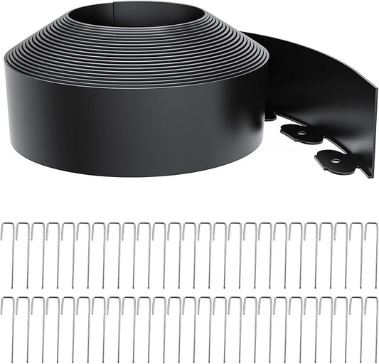 Landscape Edging 4 Inch Tall 40FT with 50Pcs Metal Spikes, Plastic Garden Edging Border Landscape Edging Border Lawn Edging for Landscaping, Flower Bed, Yard