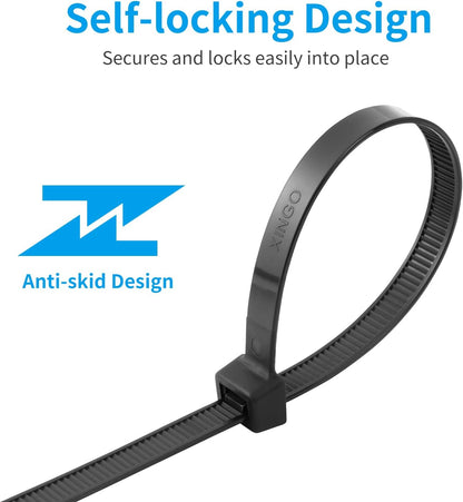 XINGO 20 Inch Black Large Heavy Duty Zip Ties 100 Pack, 200 LBS Ultra Strong Plastic Wire Ties, Large Cable Ties Extra Long Tie Wraps, Indoor and Outdoor UV Resistant