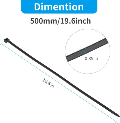 XINGO 20 Inch Black Large Heavy Duty Zip Ties 100 Pack, 200 LBS Ultra Strong Plastic Wire Ties, Large Cable Ties Extra Long Tie Wraps, Indoor and Outdoor UV Resistant