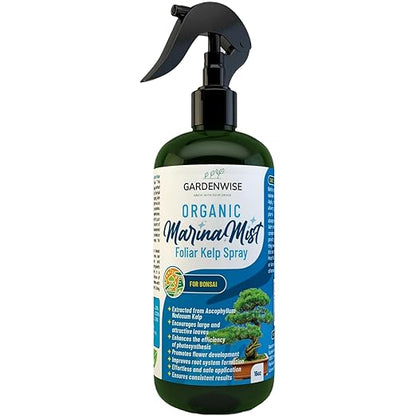 Organic Marina Mist Foliar Spray for All Live Indoor and Outdoor Bonsai Tree Plants | Micro Nutrients for Vital Bonsai Health | Gentle Formula | Liquid Plant Food | Quick Results (16 oz)