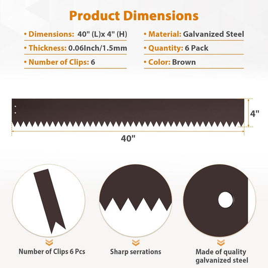Steel Landscape Edging 40 Inch Strips, Steel Edging 4 Inch Depth, 6 Pack Hammer in Landscape Edging, Metal Landscape Edging, Metal Edging for Landscaping（Brown