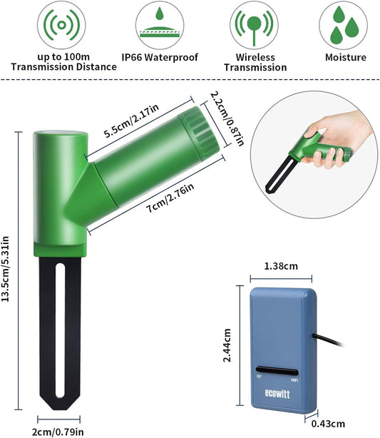 Ecowitt GW1106 Soil Moisture Meter Kit, Includes GW1100 Wi-Fi Gateway and WH51 Soil Moisture Sensor, 915 MHz