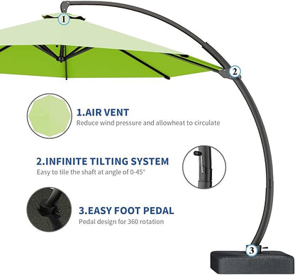 Outdoor Patio Umbrella with Sand Bag Included, 11 FT Deluxe Curvy Cantilever Umbrella Offset Hanging Umbrella with 360° Rotation for Market, Pool, Garden, Backyard, Deck