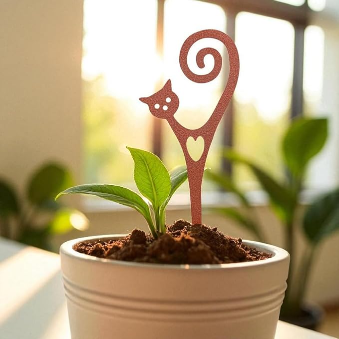 Plant Stakes Powder Paint Coating Garden Picks-Potting and Changing -Steel-Brown- Cat