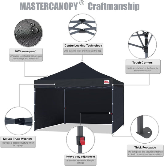 MASTERCANOPY Heavy Duty Pop-up Canopy Tent with Sidewalls (8x8,Black)