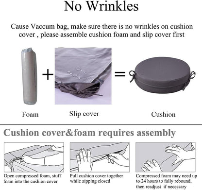 15 x 15 Inch Round Cushions for Outdoor Furniture Non-Slip Waterproof Patio Bistro Chair Cushion with Ties Bar Stool Seat Cushion for Kitchen Chairs Set of 2, Dark Gray