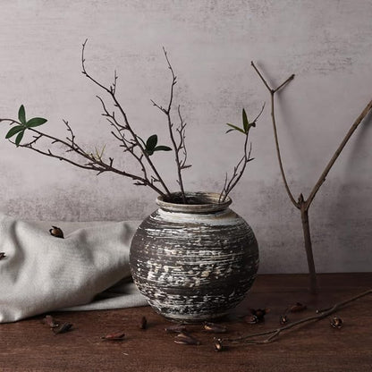 Rustic Terracotta Vase for Farmhouse Decor, Large Vintage Pottery Vases for Home, Wide Mouth Ceramic Vase for Living Room, Kitchen, Table Centerpieces, Modern Rustic Stone Vases