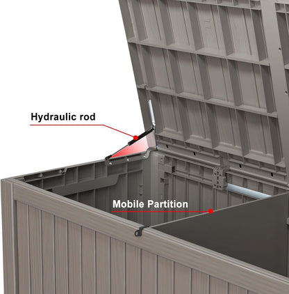 150 Gallon Outdoor Deck Box,Storage Lockable Waterproof Patio Furniture,Garden Tools,Cushions,Pool Accessories Outside Storage Resin Box(Grey)