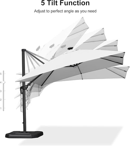 PURPLE LEAF 10 Feet Patio Umbrella Outdoor Cantilever Solar Powered LED Swivel Square Umbrella Aluminum Offset Umbrella with 360-degree Rotation for Garden Deck Pool Patio White