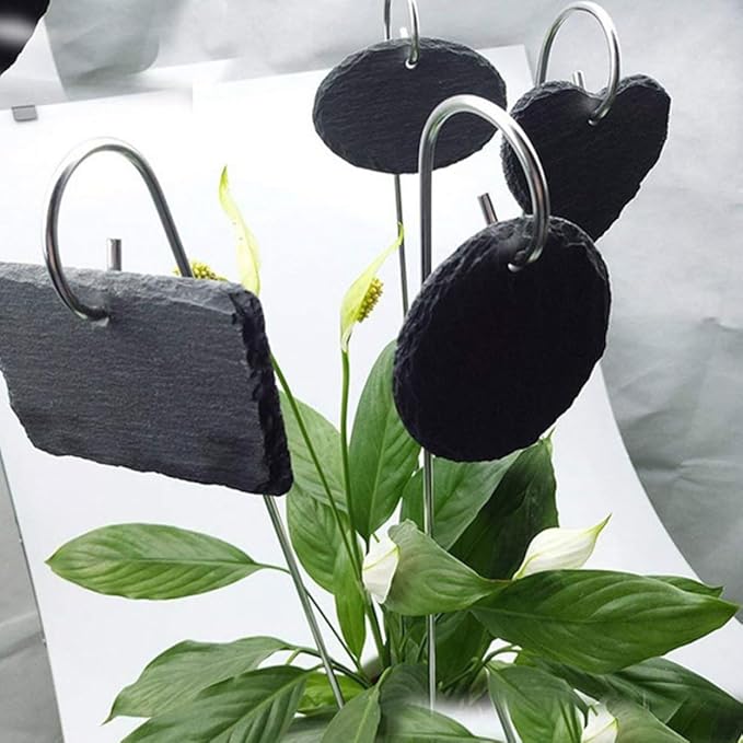 Slate Plant Label Steel Stake Weatherproof Tags Garden Nursery Markers Oval Shape 10PCS...