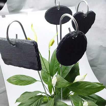 Slate Plant Label Steel Stake Weatherproof Tags Garden Nursery Markers Oval Shape 10PCS...
