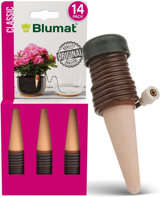 Blumat Classic Plant Watering Stakes - Self-Watering Insert for Indoor and Outdoor Plants - Automatic Slow Release Irrigation System for Potted Plants - Houseplant Care Device (14 Pack)
