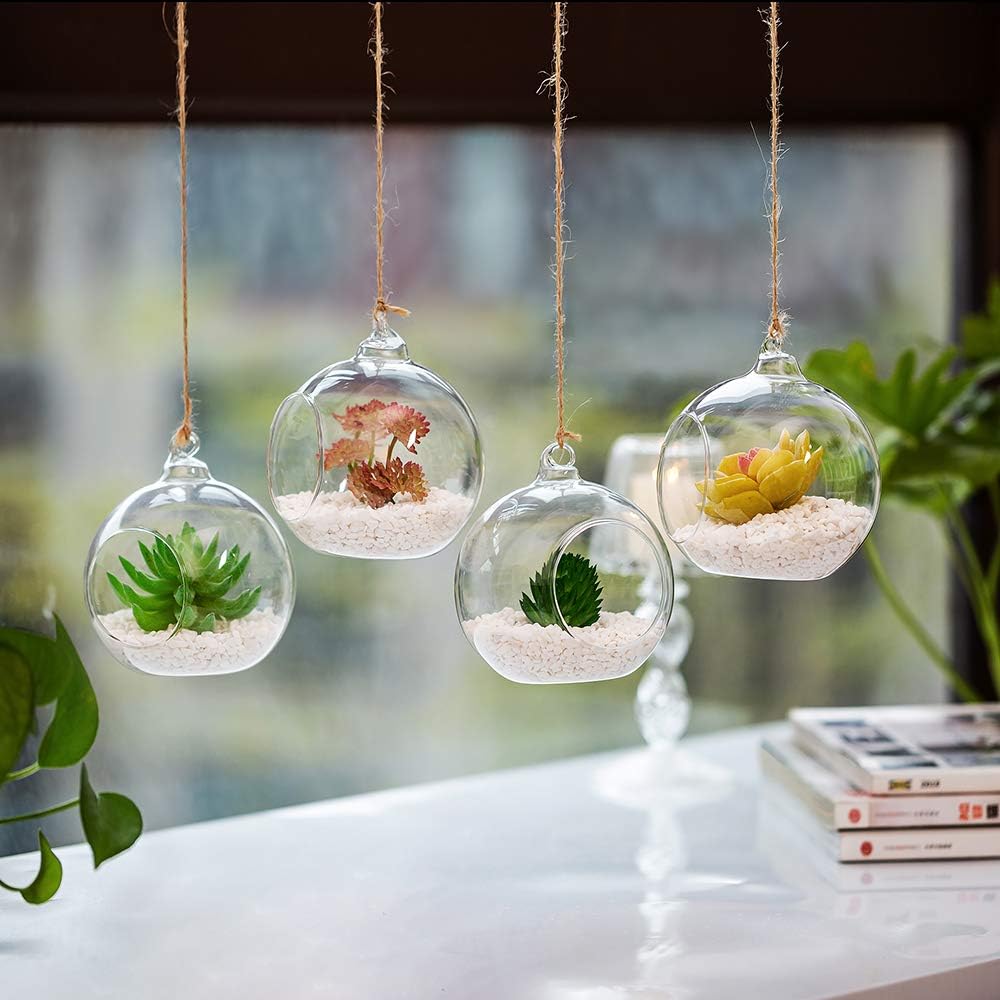 4 Pcs Hanging Glass Terrarium Plants, 4" Diam Globe Planter Terrariums for Succulent