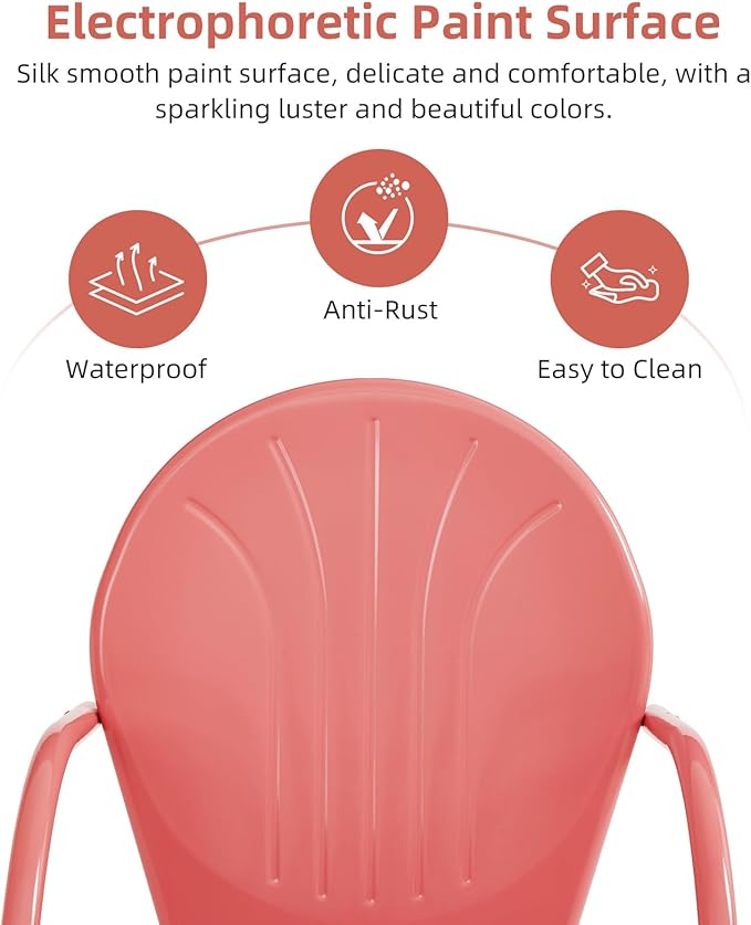 Patio Bistro Set Retro Metal Outdoor Seating Conversation 3 Pieces, 2 C-Spring Motion Armchairs and Round Side Table, for Porch, Lawn, Garden, Pink