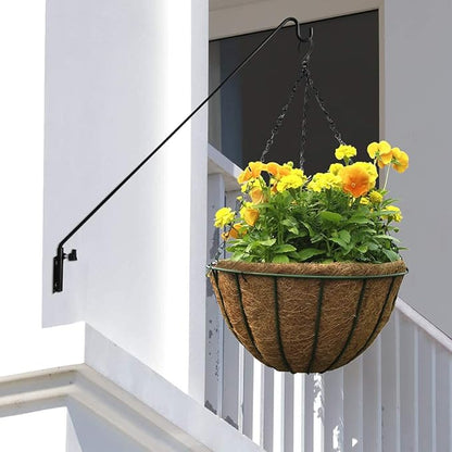 Heavy Duty Extended Reach Wall Mounted Deck Hook Wall Pole, Wall Bracket Direction and Length Adjustable Plant Bracket for Bird Feeders, Planters, Suet Baskets, Lanterns, Wind Chimes and More,Black