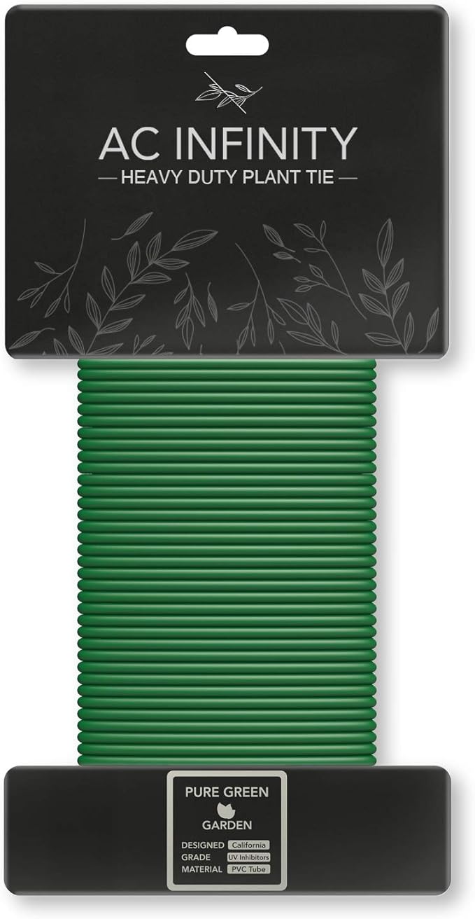 AC Infinity Heavy-Duty Twist Ties, 10m (32.8 ft.) All-Purpose Reusable Green Wire Plant Ties, for Gardening, Plant Support, and Home Office Organization