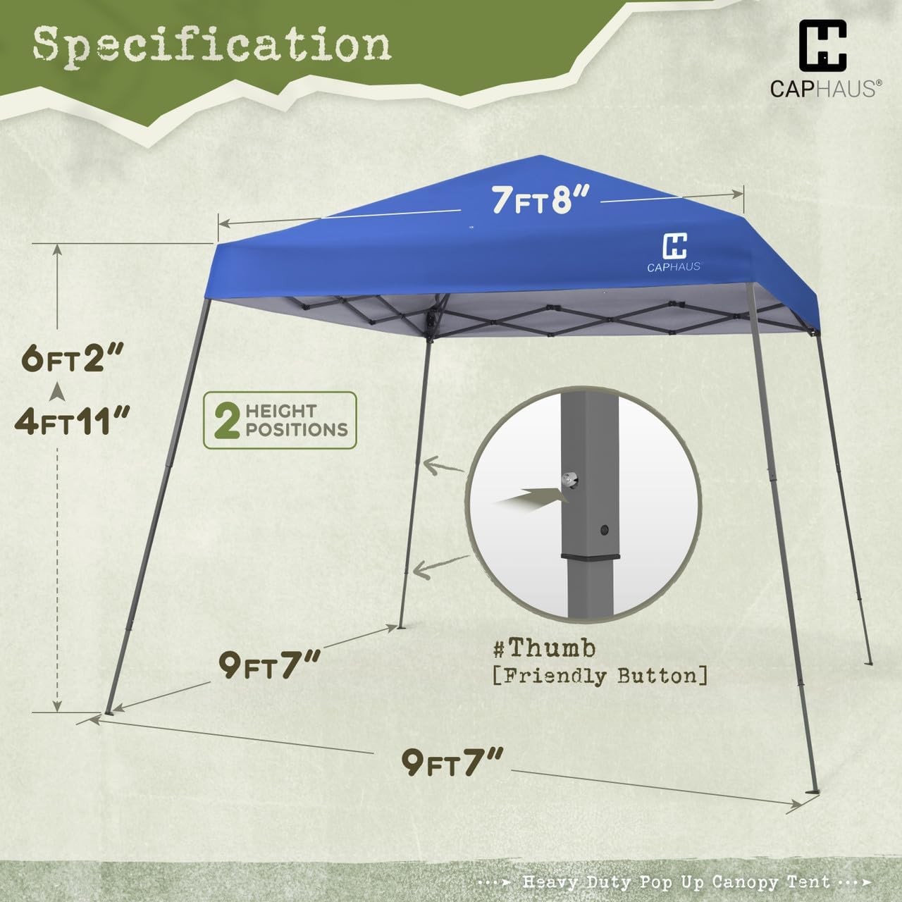 CAPHAUS One-Push Pop Up 8x8 Canopy Tent, Heavy-Duty Commercial Grade with Central Lock, Portable Instant Folding Shelter with10x10 Base, Perfect for Outdoor Beach Canopy, Blue