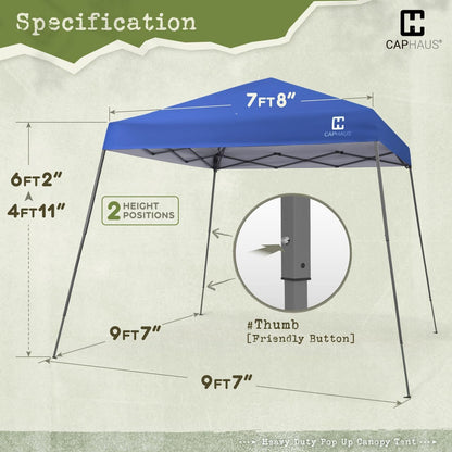 CAPHAUS One-Push Pop Up 8x8 Canopy Tent, Heavy-Duty Commercial Grade with Central Lock, Portable Instant Folding Shelter with10x10 Base, Perfect for Outdoor Beach Canopy, Blue