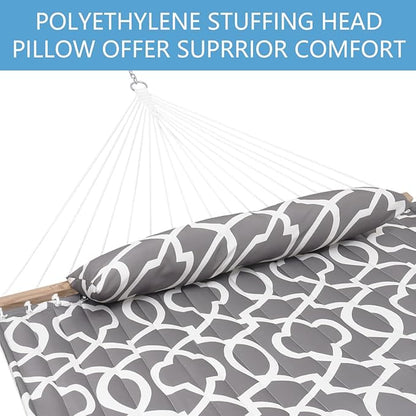 Lazy Daze Hammocks 12FT Quilted Fabric Hammock with Soft Pillow, Double 2 Person Tree Hammock with Spreader Bar for Outdoor Outside Patio Garden Yard, 450lbs Weight Capacity