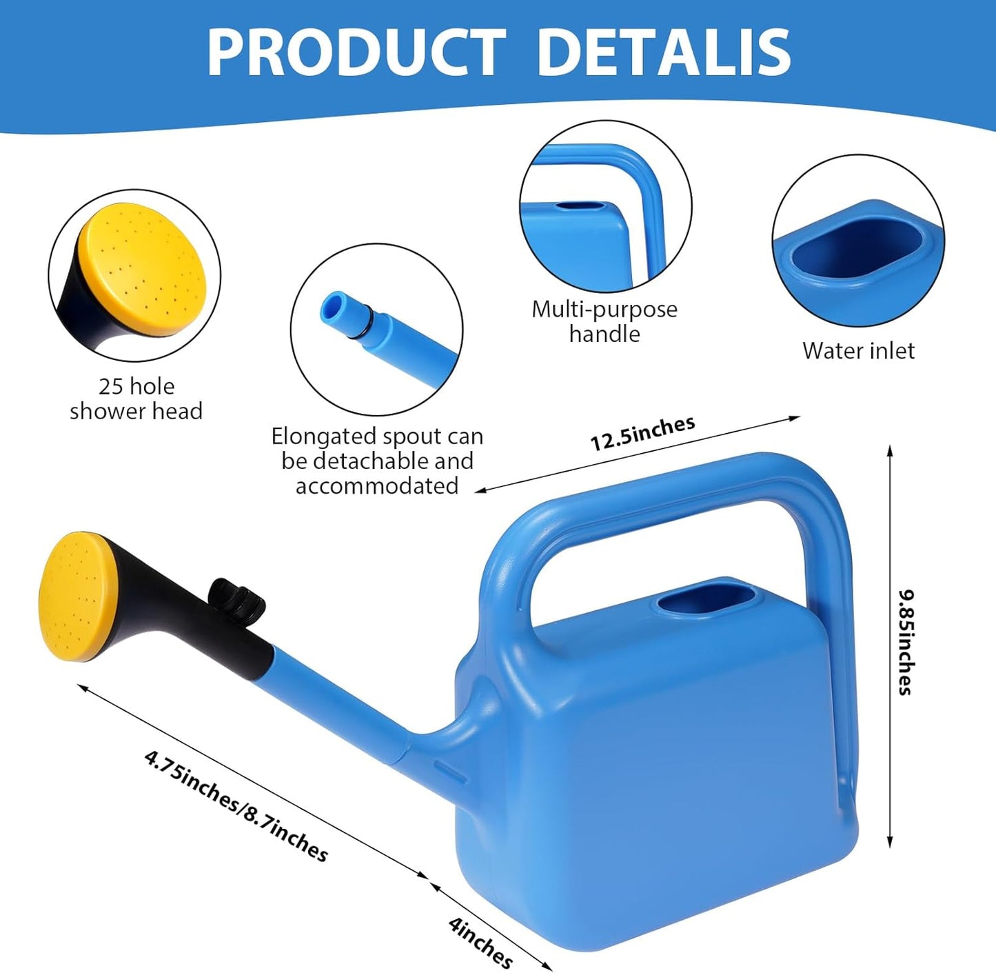 Outdoor Watering Can for Plants Indoor Watering Can for Houseplants 3/4 Gallon 3L (Blue)