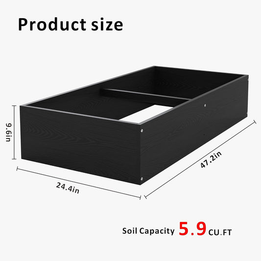Raised Garden Bed 47.24 * 24.4 * 9.65 in,HDPE Vegetable Planter Bed Outdoor,Elevated Horticulture Planter Bed,Waterproof,Rot-Resistant and Non-Cracking Above Ground Garden Bed(Black)