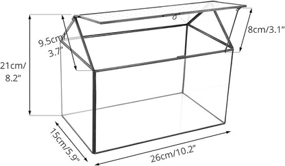 NCYP House Shape Glass Terrarium with Acrylic Lid - 10.2x5.9x8.2 Inches Large Geometric Box for Snails, Ferns, Succulents, Air Plants, Indoor Tabletop Decor, Handmade (Terrarium Only)