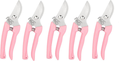 Garden Flower Shears Pruning Shears 6.9 inches Scissors Heavy Duty Plant Scissors for Cutting Flowers, Trimming Plants, Bonsai, Fruits Picking (Pink Handle 5pcs)