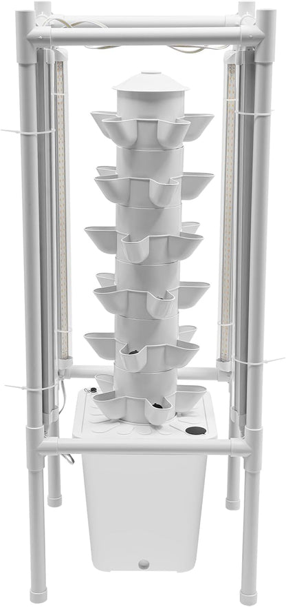 Hydroponic Growing Tower System Kit, 30-Plant Vertical Hydroponics Garden Tower with LED Grow Light, for Outdoor Indoor Herbs Fruits Vegetables Smart Garden Planter Kit