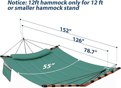 TegerDeger 12FT 2 Person Hammock Large Hammock 450LB Capacity with V Shaped Hardwood Spreader Bar & Nylon Rope for Outside, Patio, Garden, Backyard, Beach, Poolside - Lake Blue