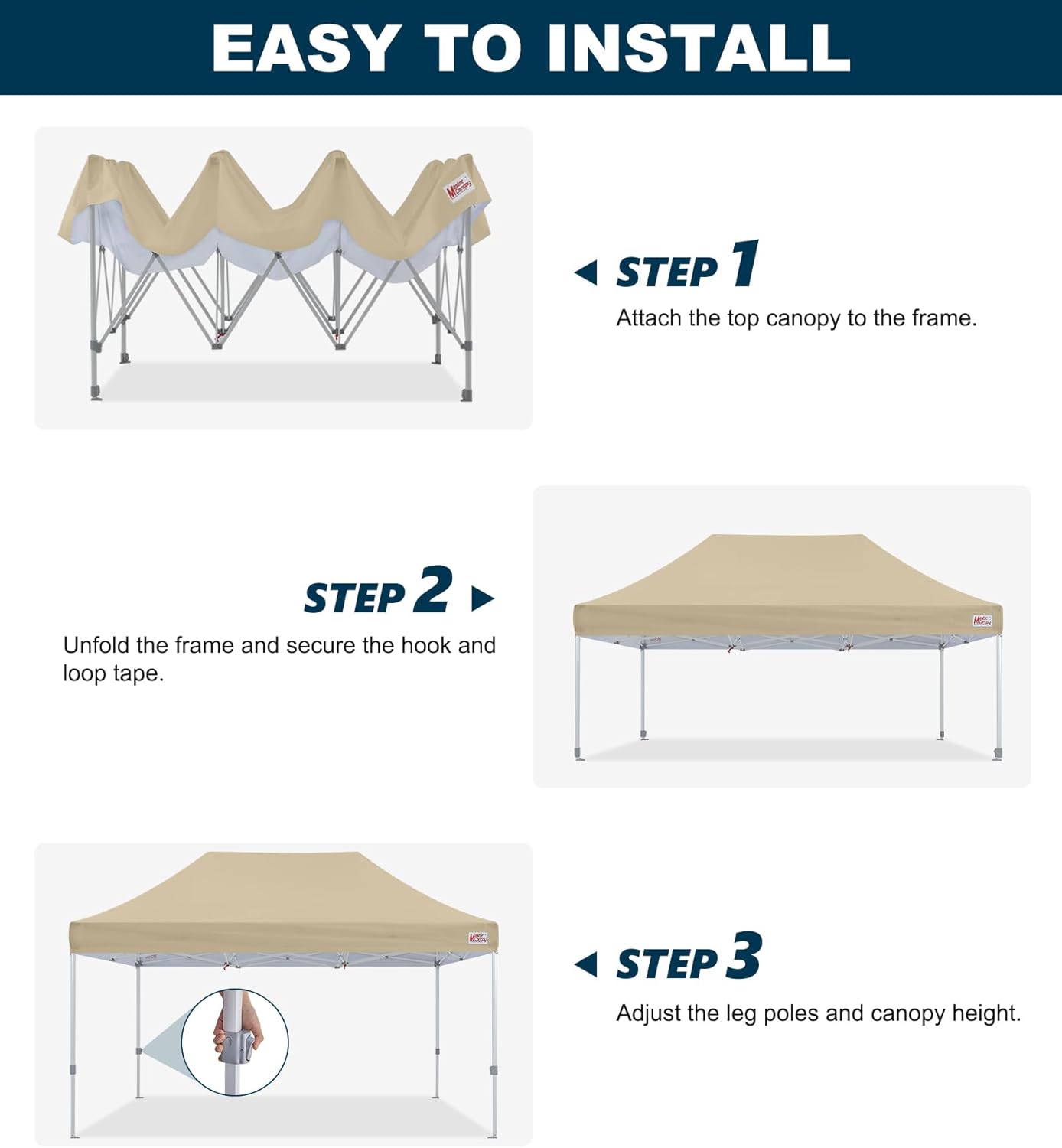 MASTERCANOPY Pop Up Canopy Tent Commercial Grade 10x20 Instant Shelter (Beige)