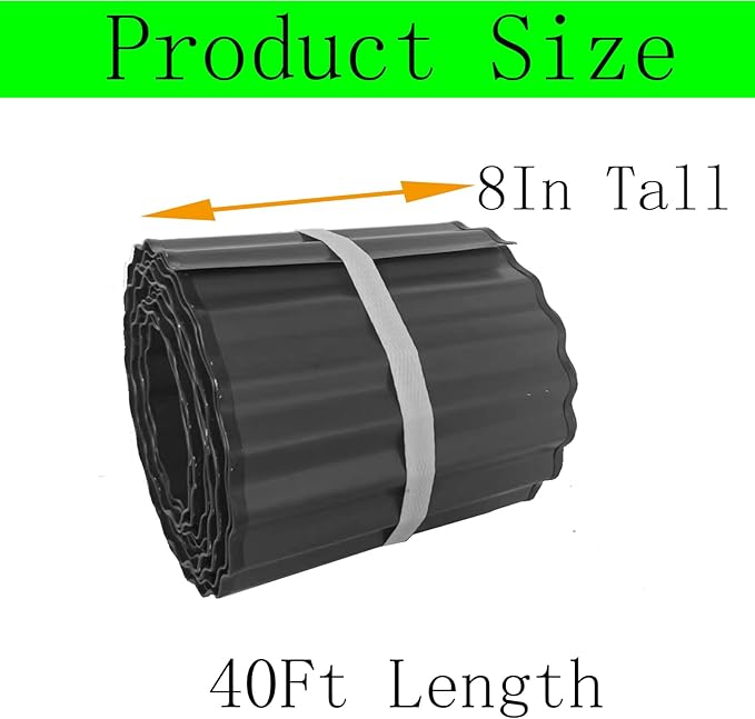 Metal Landscape Edging Border,8 inch × 40 feet Corrugated Garden Edging for Flower Bed,Lawn (Black, 8 Inch × 40FT)