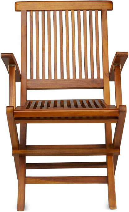 TeakCraft Teak Folding Arm Chair - 2 Piece Foldable Chairs Set - Fully Assembled - Solid Wooden Outdoor, Indoor- Wood Dining Room, Kitchen, Patio, Bistro Chairs, The Mille