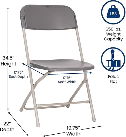 Flash Furniture Hercules Big and Tall Commercial Folding Chair - Extra Wide 650LB. Capacity - Durable Plastic - Gray, 4-Pack