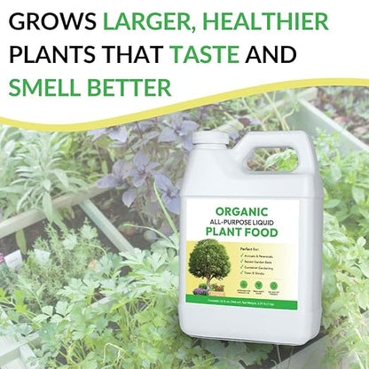Organic All-Purpose Liquid Plant Food - Use on All Outdoor Plants: Flower Beds, Vegetable Gardens, Container Gardening | Concentrated Liquid Fertilizer Alternative (32oz, Mixes to 32 Gallons)