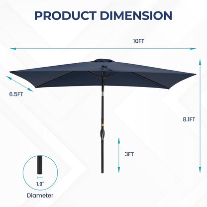 SUNVIVI OUTDOOR Patio Umbrella, 6.5' x 10' Rectangular Patio Umbrella, Metal Pole Square Outdoor Umbrella with Crank and Push Button Tilt, 6 Steel Ribs, Polyester Canopy