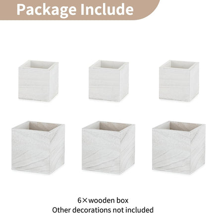 NUPTIO Wooden Box for Centerpiece Wedding: 6 Pcs Rustic Square Planter Box FarmhouseTable Fall Decor - 4×4" & 5×5" Whitewashed Small Wood Vases Flower Pots for Windowsill Home Garden