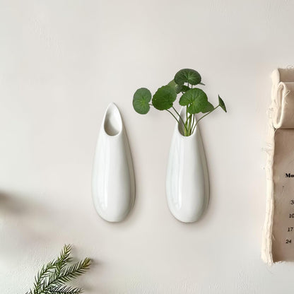 2 Pack White Ceramic Wall Vases,5.9 Inch Wall Hanging Plant Holder,Cubicle Modern Decor Plant Holder Vase for Indoor Plants, Hanging Propagation Flower Pots for Air Vases