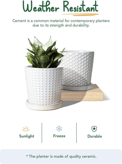 LE TAUCI Ceramic Plant Pots, 5.4 Inch Pots for Indoor Plants, Planters with Drainage Hole and Saucer, Flower Pots for Succulent, Snake Plants and Cactus, Set of 2, Reactive Glaze White