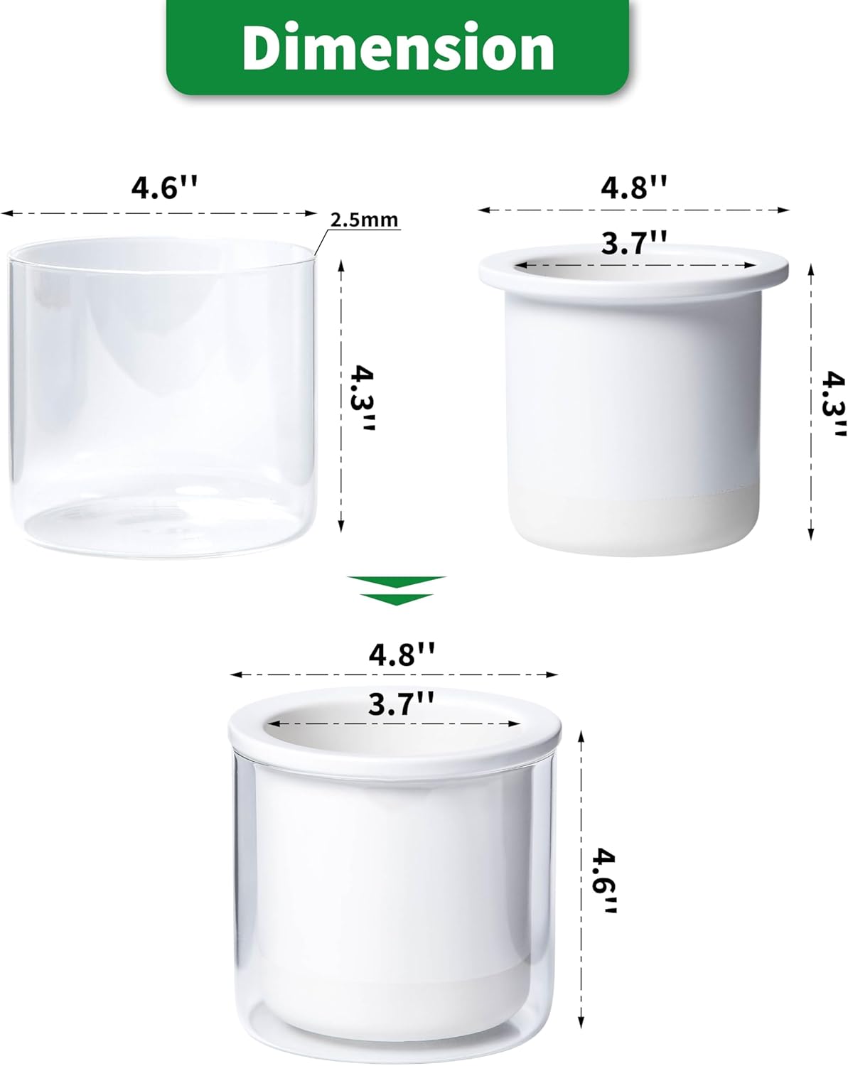 Phoenix Vine 4 Inch Self Watering Planter Pot, Design White Terracotta Pots for Plants, Indoor Cylinder Terra Cotta Pots with Glass Vase, Set of 2, 51-B-E-2