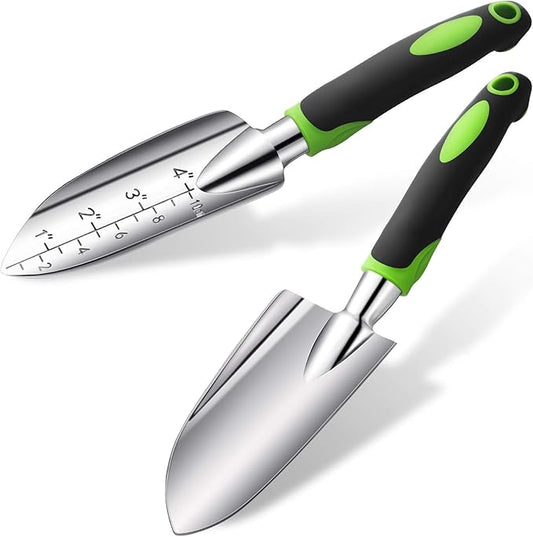 Honoson Garden Hand Trowel Transplant Trowel with Measurements Aluminum Alloy Planting Tools with Rubber Handle Small Gardening Hand Tools Shovels for Gardening Cultivating Transplanting Supplies