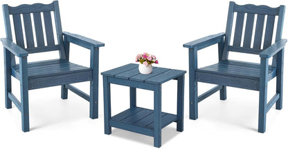 Stoog 3-Piece All-Weather Garden Chairs Set of 2 with Table, Patio Furniture Sets, Include 2 Garden Chairs and 1 Side Table, for Porch, Backyard, Lawn & Dining, Blue