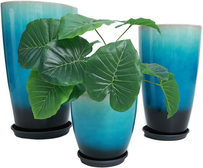 24,21,11 Inch Large Plastic Planters with Drainage Hole and Saucer - Set of 3 Tall Plant Pots Indoor Flower Pot Tall Round Planters Outdoor Large Tall Planter