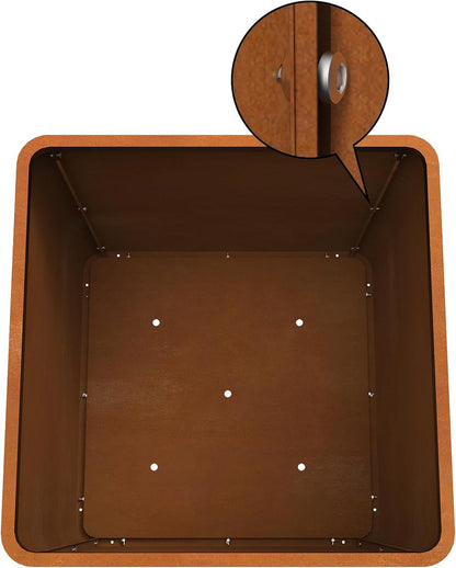 Corten Steel Planter Box 20" L x 20" W x 20" H,Large Metal Square Planter for Outdoor Plants,Metal Cube Flower Pot with Drainage Hole for Porch Hotel Patio Yard