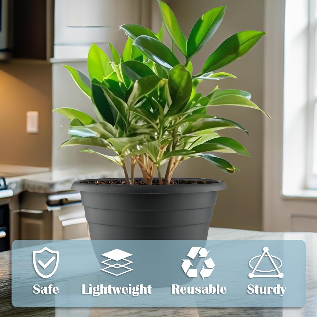 Plant Pots Set of 5, 10" Outside Diameter Flower Pots, 8.5" Inner Diameter Planters with Drainage Hole, Durable Garden Pots Perfect for Indoor & Outdoor Plant Planting, Decor, Gray