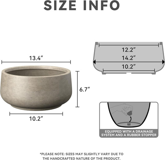 Kante 13.4" Dia Round Curvy Concrete Planter, Large Plant Pots with Drainage Hole and Rubber Plug for Indoor Outdoor Plants, Flower Pot for Home Garden Patio Porch, Weathered Concrete