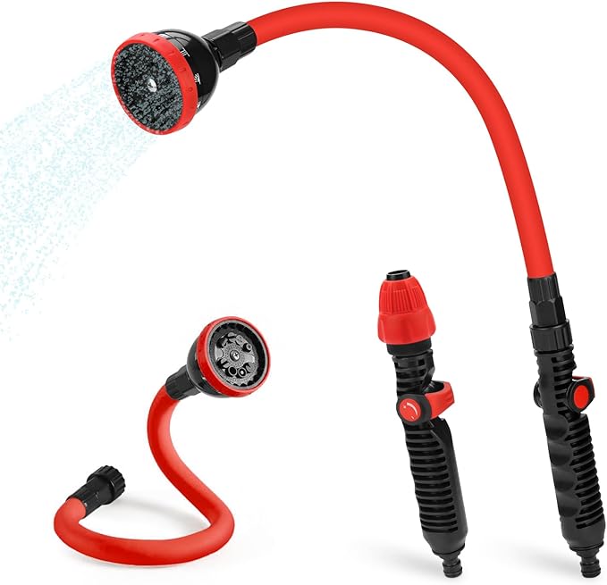 2 in 1 Bendable Watering Wand Heavy Duty, for Garden/Car Use with 10 Spray Patterns, 29In Long Hose Nozzle Sprayer,Fits 3/4” Quick Coupling/Garden Hoses